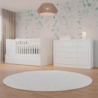 Imagem de Conjunto Quarto Infantil 1 Cômoda Fraldário 1 Porta 5 Gavetas 1 Berço Multifuncional Cléo