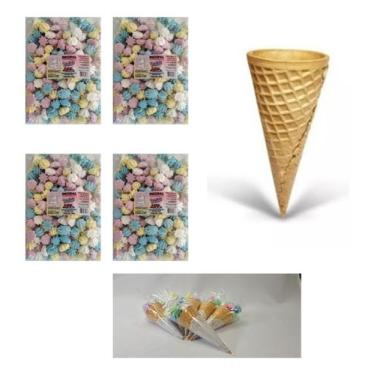 Imagem de Kit 60 Lembrancinha, Mini Suspiro Sortido E Casquinhas Sorve - INCOPAL