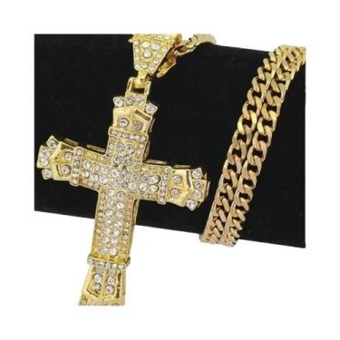 Imagem de Colar Masculino Com Pingente De Cruz Cristã Com Strass, Joia De Corren
