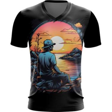Imagem de Camiseta Gola V Pesca Esportiva Pôr do Sol Peixes 18 - Kasubeck Store®