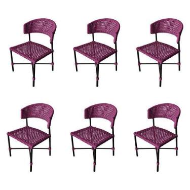 Imagem de Kit 6 Cadeiras Hortz Corda Náutica Base Em Alumínio Preto-rosa - Cor: 