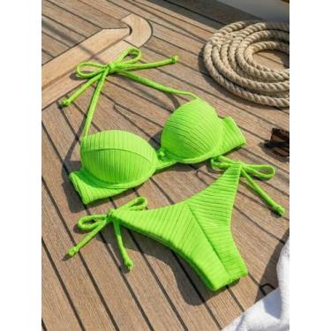 Imagem de Biquíni Meia Taça Canelado com Bojo e Amarração Lateral - Gisele Freit