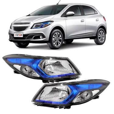 Imagem de Farol Onix Prisma 2013 A 2019 Máscara Negra Moldura Azul - Geral, Esqu