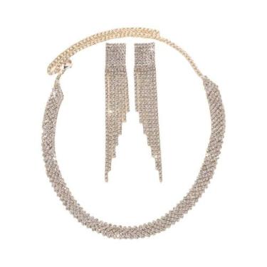 Imagem de Conjunto De Joias De Noiva Com Strass Para Mulheres, Colar, Brincos, C