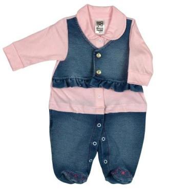 Imagem de Macacao bebe menina rosa jeans - MULEKA SAPEKA, Rosa, M - 4 a 7 meses