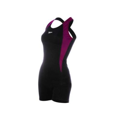 Imagem de Macaquinho Natação Speedo Feminino Cross 179113 Verão, Preto, Roxo, GG