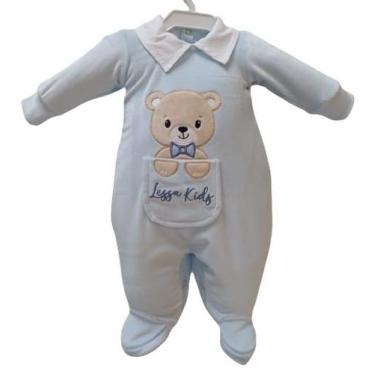 Imagem de Macacão Longo Plush Luxo Bebê Menino Bordado Lessa Kids 8820, Azul, RN