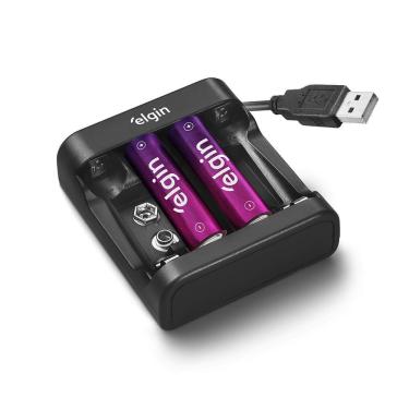 Imagem de Carregador de Pilhas e Baterias SCUSB Micro USB com Cabo e 2 Unidades AA 1500mAh Elgin