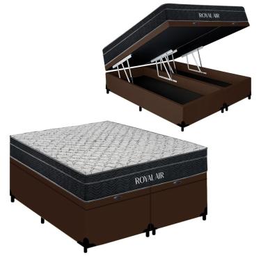 Imagem de Kit Cama Box Baú King Bipartido Royal Air Molas Ensacadas Tecido Sintético Marrom Royal