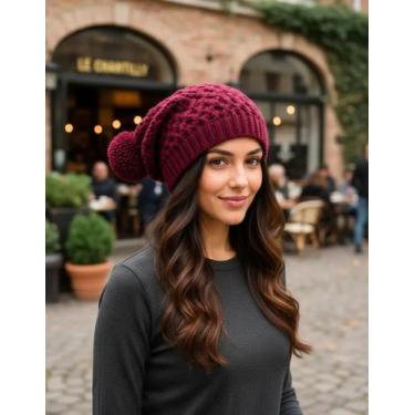Imagem de Touca De Lã Feminina Att Sem Dobra Com Pompom Várias Cores - GAC VARIE