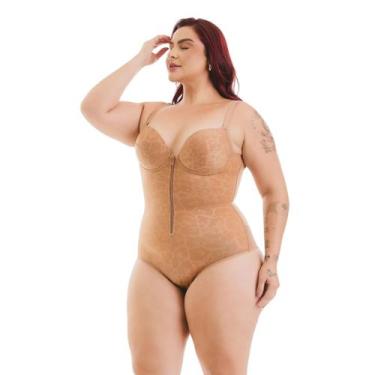 Imagem de Modelador Feminino Zíper Com Bojo Estampado Vi Lingerie, 44, Amêndoa