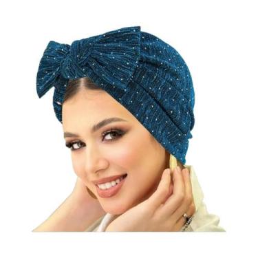 Imagem de Lenço De Cabeça Com Laço De Strass, Turbante Macio E Elástico Para Mul