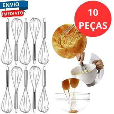 Imagem de KIt 10 Fuê Batedores de Clara Fouet Manual Cozinha em Aço Inox Creme M