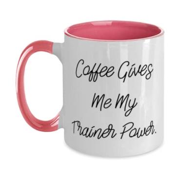 Imagem de Presentes de treinador de mordaça Coffee Gives Me My Trainer Power, caneca épica de dois tons 325 ml para colegas de trabalho de colegas