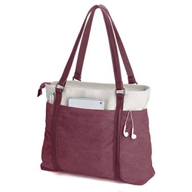 Imagem de Bolsa de trabalho feminina com compartimento para notebook, bolsos com zíper, bolsa para professores, Borgonha, Large