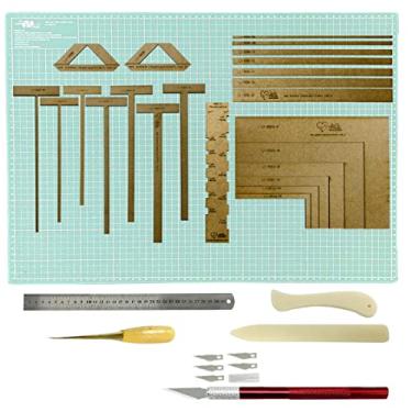 Imagem de Base Mesa de Corte Tiffany Kit Scrapbook Encadernação Réguas e Gabaritos em Mdf WireO (Estilete Vermelho)