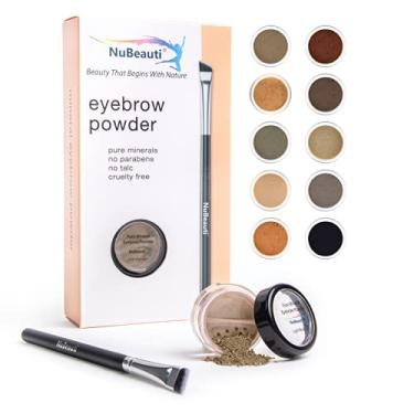 Imagem de NuBeauti Kit de maquiagem em pó de sobrancelha natural com pincel angular profissional, 10 tons naturais, sem parabenos ou produtos químicos, kit modelador de sobrancelhas