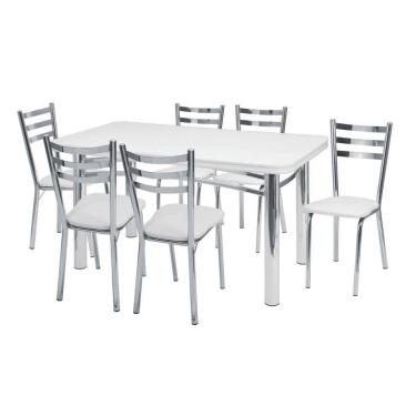 Imagem de Conjunto de Mesa com 6 Cadeiras Adriana Prata e Branco