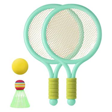 Imagem de YIJU Conjunto de raquetes de tênis infantil durável pai criança brinquedos interativos 1 peça badminton para meninos meninas criança esporte jogar jardim, VERDE