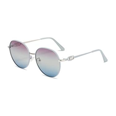 Imagem de Óculos de Sol Feminino Moda Óculos Exterior Polarizado Óculos de Sol Masculino UV400 Moldura Oval de Metal, 3.Azul Roxo, segue a imagem