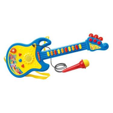 Imagem de Guitarra Infantil Brinquedo Microfone Luzes Músicas Bebês - Dm Toys