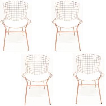 Imagem de Kit 4 Cadeiras Bertóia Cor Rosé Fosco Assento Branco Tubular - Poltron