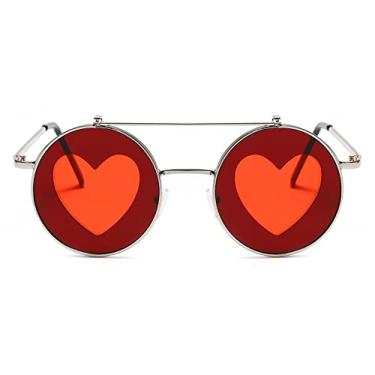 Imagem de Óculos de sol metal Love Flip armação redonda fina Óculos de sol Trend Punk Street Shooting Moda, 3, tamanho único