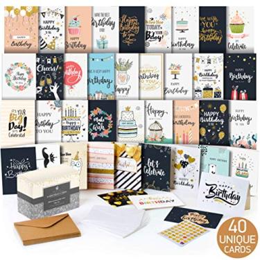 Imagem de Cartas de Feliz Aniversário Sortidas – Cartas de Aniversário em Massa – Conjunto de Caixa Sortidas de 5 x 7 Pacote com 40 Designs Únicos com Envelopes – Cartão de Aniversário para Homens e Mulheres – Para Escritório – Mensagem de felicitações dentro