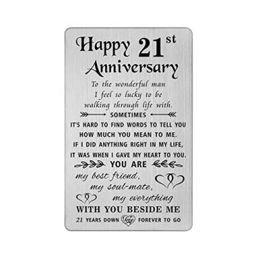 Imagem de TANWIH Presentes de cartão de aniversário de 21 anos para ele, marido, cartões de presente de feliz aniversário de 21 anos para homens, inserção de carteira de metal gravado