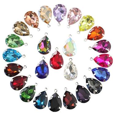 Imagem de 20 pingentes de pedra preciosa em vidro lágrima com cores mistas e pingentes de cristal de strass costurados em garra para projetos "faça você mesmo", brincos de pulseira, joias e artesanato