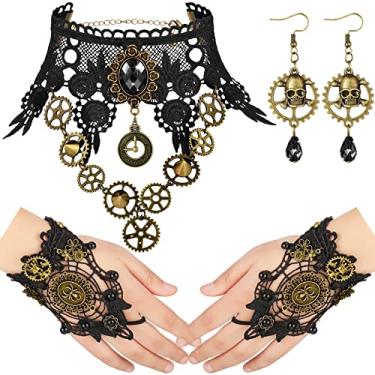 Imagem de Kenning - 5 Peças de Acessórios Góticos Steampunk: Gargantilha de Engrenagem, Pulseiras Steampunk, Pulseira e Brincos Retrô Feitos à Mão, Brincos Vintage para Mulheres