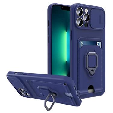 Imagem de Slide Camera Carteira Anel Carteira Case para Samsung Galaxy A20 A30 A51 A71 A21S A12 A32 A22 A42 A31 A02S A52 A72, Azul Marinho, Para iPhone 6 6S Plus