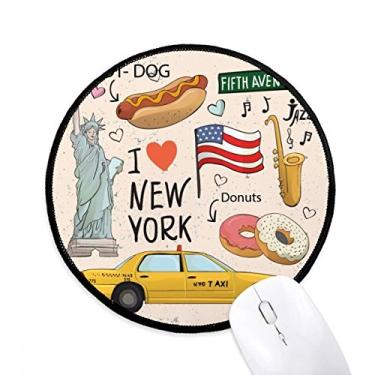 Imagem de DIYthinker I Love New York Hot Dog Donuts America Texi Mouse Pad Desktop Office Tapete Redondo para Computador
