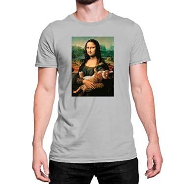 Imagem de Camiseta T-Shirt Monalisa Leonardo Da Vinci Gato Cat Cor:Cinza;Tamanho:M