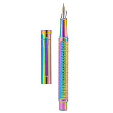 Imagem de Caneta-tinteiro Hongdian Forest Arco-íris com ponta de lâmina, caneta de caligrafia com design clássico, conjunto com conversor e estojo de metal para caneta