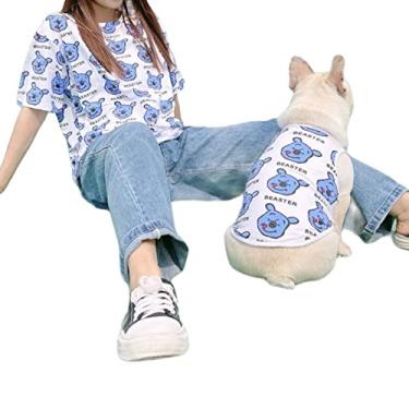 Imagem de Camisetas combinando para cães e donos roupas de família para cães Pitbull roupas para cães camisa para papa e mamãe - mãe e animal de estimação são vendidas separadamente (pai-M, azul)