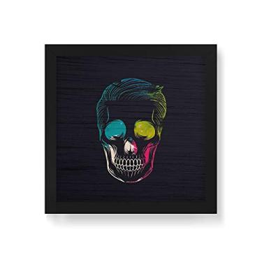 Imagem de Arte Maníacos Quadro Decorativo em Madeira Caveira Color - 30x30cm (Moldura caixa em laca preta)