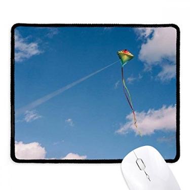 Imagem de Mouse pad azul céu branco nuvens kite borda costurada tapete de borracha para jogos