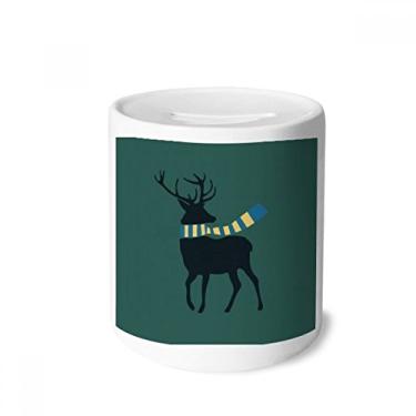 Imagem de DIYthinker Cachecol de alce de Natal com estampa de festival, caixa de dinheiro e porta-moedas de cerâmica, presente de cofrinho