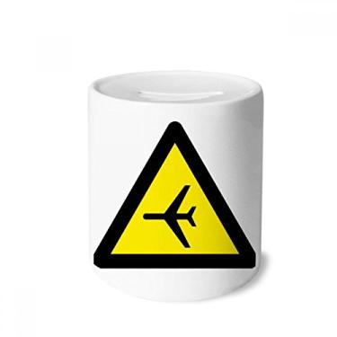 Imagem de DIYthinker Símbolo de aviso amarelo preto avião triângulo caixa dinheiro caixa cerâmica porta-moedas presente de cofrinho