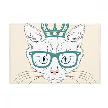 Imagem de DIYthinker Crown Sunglass Tapete para porta de banheiro com estampa de gato branco antiderrapante
