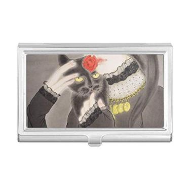 Imagem de Beauty Black Cat Carteira de bolso em aquarela estilo chinês com porta-cartões