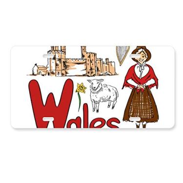 Imagem de DIYthinker Placa de licença com símbolo nacional de Wales em aço inoxidável para decoração de carro