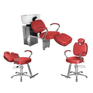Imagem de Kit Salão Topázio 1 Fixa + 1 Recl Base Estrela + Lavatório C/Ap Vermelho