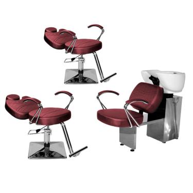 Imagem de Kit Salão Topázio 2 Cadeiras Recl Base Quadrada + Lavatório Bordô Facto