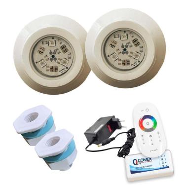 Imagem de Kit Iluminação 2 Led 6W Rgb Picina Fibra Controle Touch