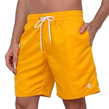 Imagem de Shorts Bermuda Masculina para academia Tactel com bolsos Cor:Amarelo;Tamanho:M