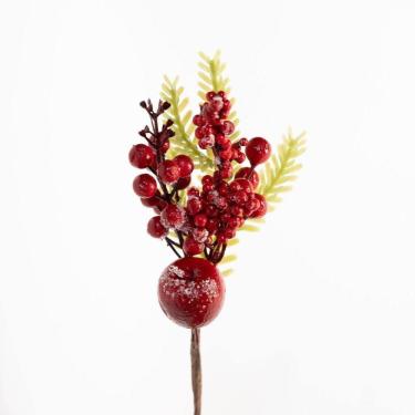 Imagem de Kit 8 Ramo Frutas Vermelhas Artificial Decoração Natal 28cm