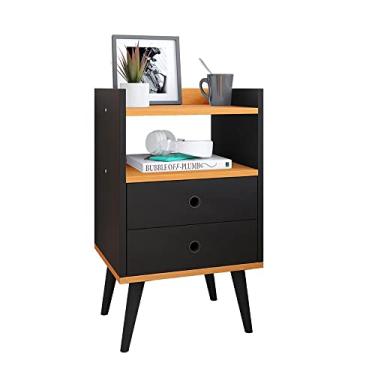 Imagem de Mesa de Cabeceira Mesinha Apoio Lateral Cama Gaveta Nicho Retrô Decoração Quarto Pequerno - Preto/Cinamomo - RPM