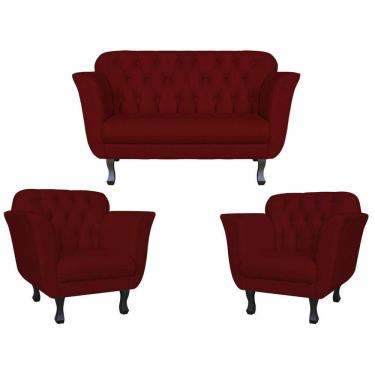 Imagem de Kit Namoradeira + 2 Poltronas Decorativa Dália Suede Marsala Pés Madeira Mz Decor